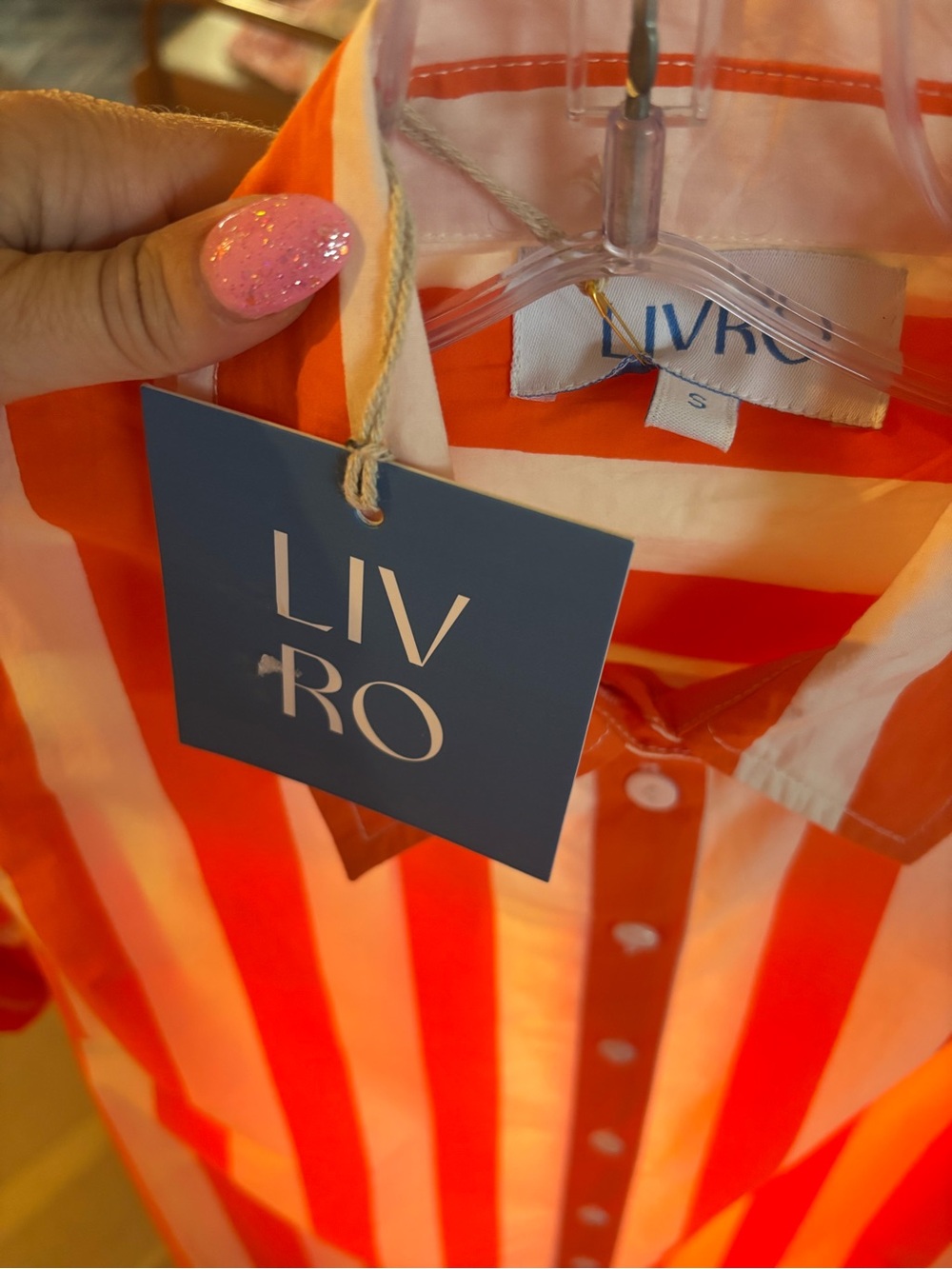 LIVRO Gibbons Dress Small Sunny Stripes NWT Orange Maxi Shirt Dress Pockets - Picture 11 of 13